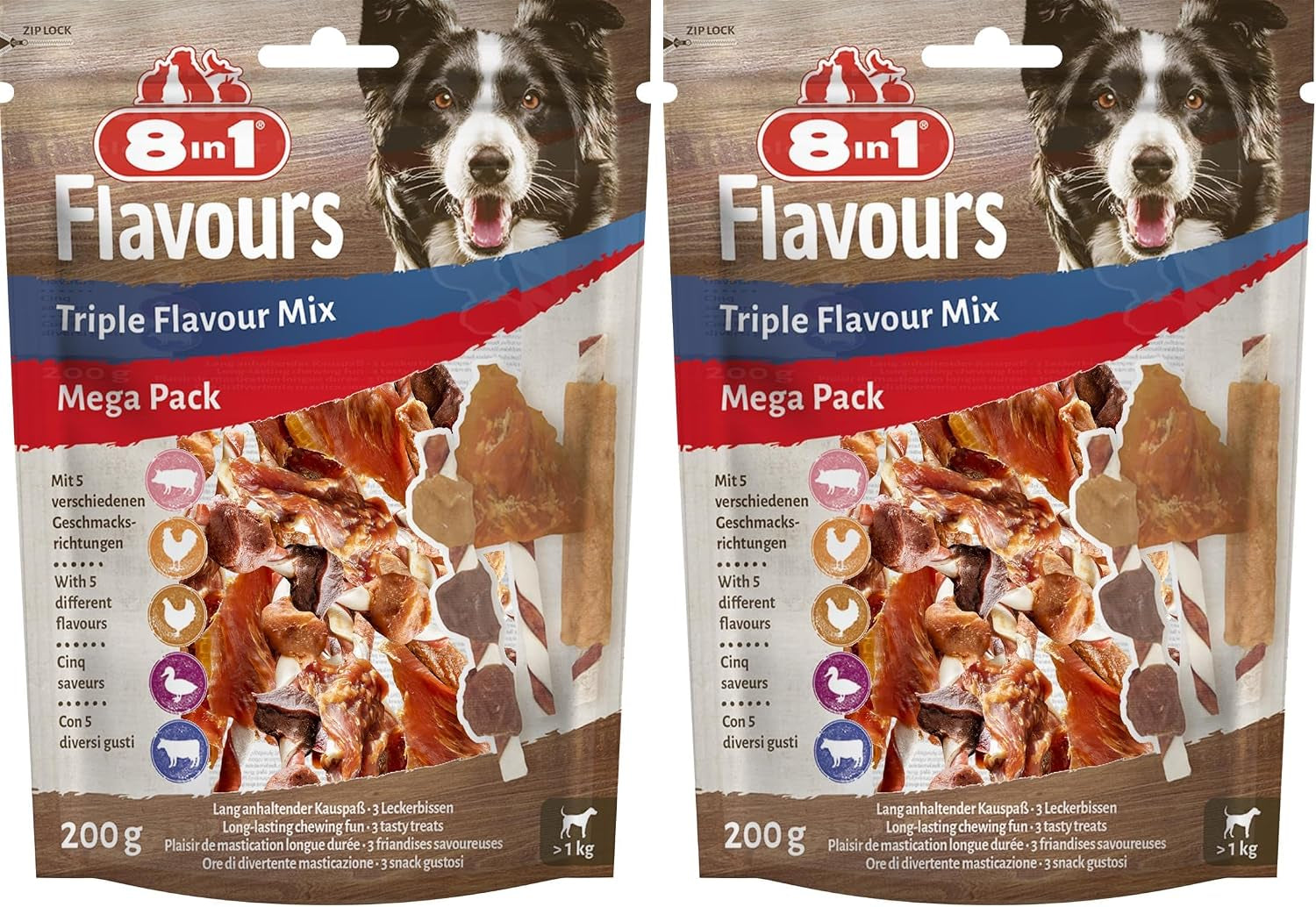 8In1 Triple Flavour Rolls Kaustangen Für Hunde - Kausnacks Mit Extra Viel Fleisch, 113G Beutel (3 Stück)