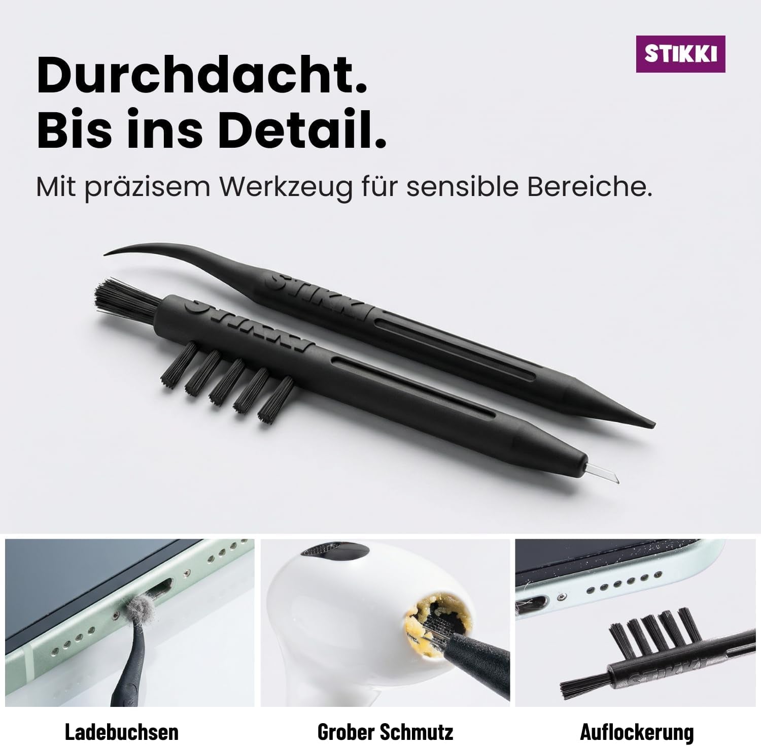 STIKKI Reinigungsknete Handy & Kopfhörer - Reinigungsset Für Lautsprecher, Ladebuchse Reiniger UVM - Rückstandsfreie Reinigung Schwer Erreichbarer Stellen, Kompatibel Mit Airpods, Iphone & Mehr