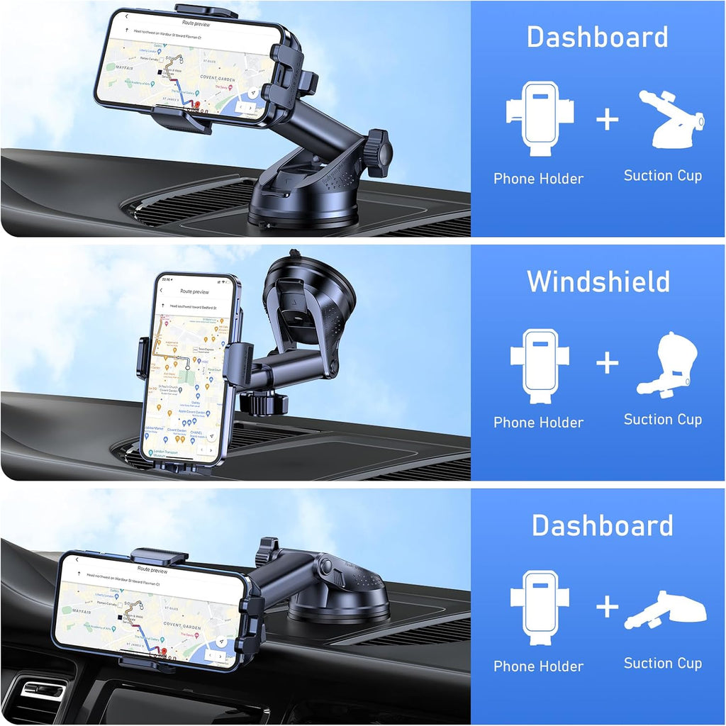 Blukar Handyhalterung Auto, [Upgrade Saugnapf] Handyhalter Für Autos Armaturenbrett & Windschutzscheibe, 360° Drehbar KFZ Handy Halterung Mit Ein-Knopf-Release Für Iphone, Galaxy, Mate Usw.