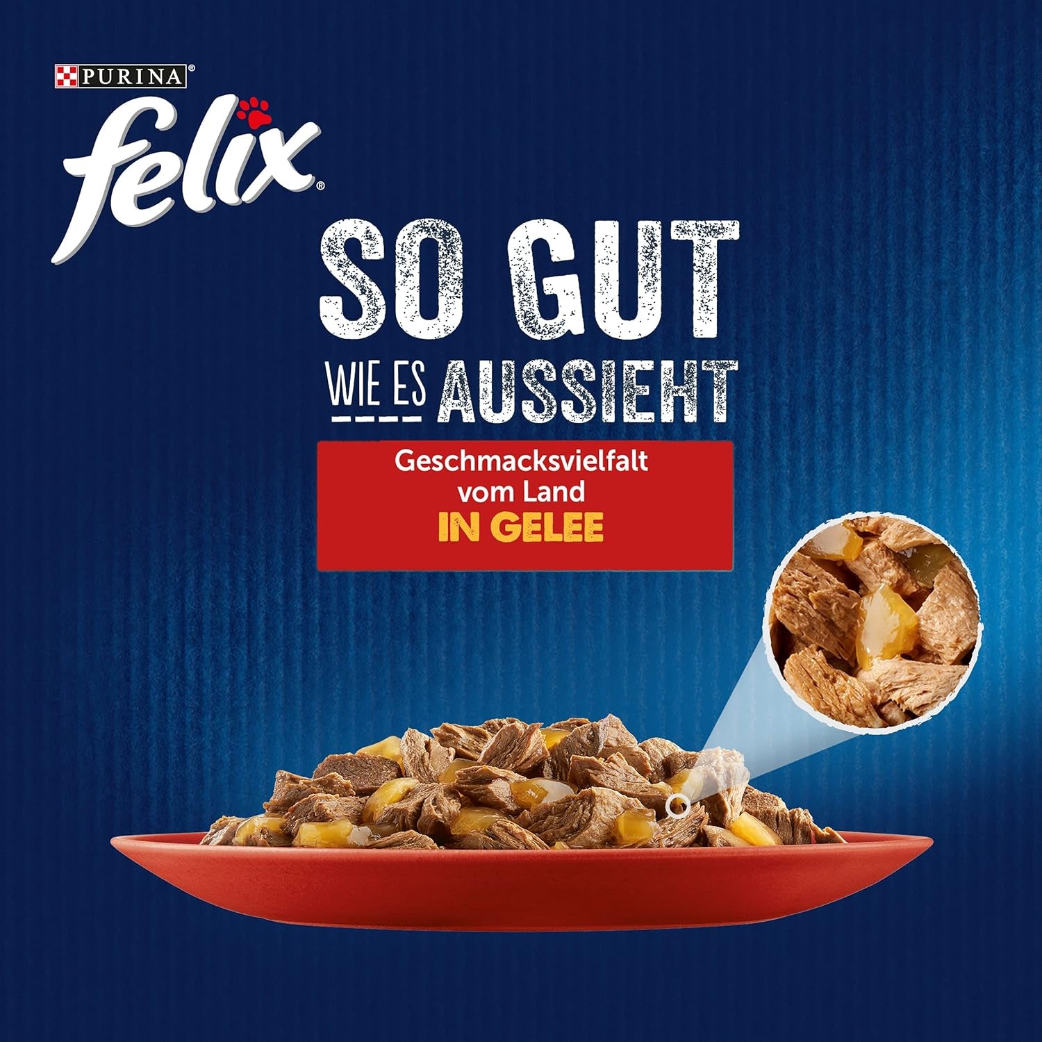 FELIX so Gut Wie Es Aussieht Nassfutter Für Katzen Geschmacksvielfalt Vom Land Vorteilspack, 44 Praktische Portionsbeutel, Zarte Stückchen in Gelee, 4 Leckere Sorten, 100% Vollständige Ernährung
