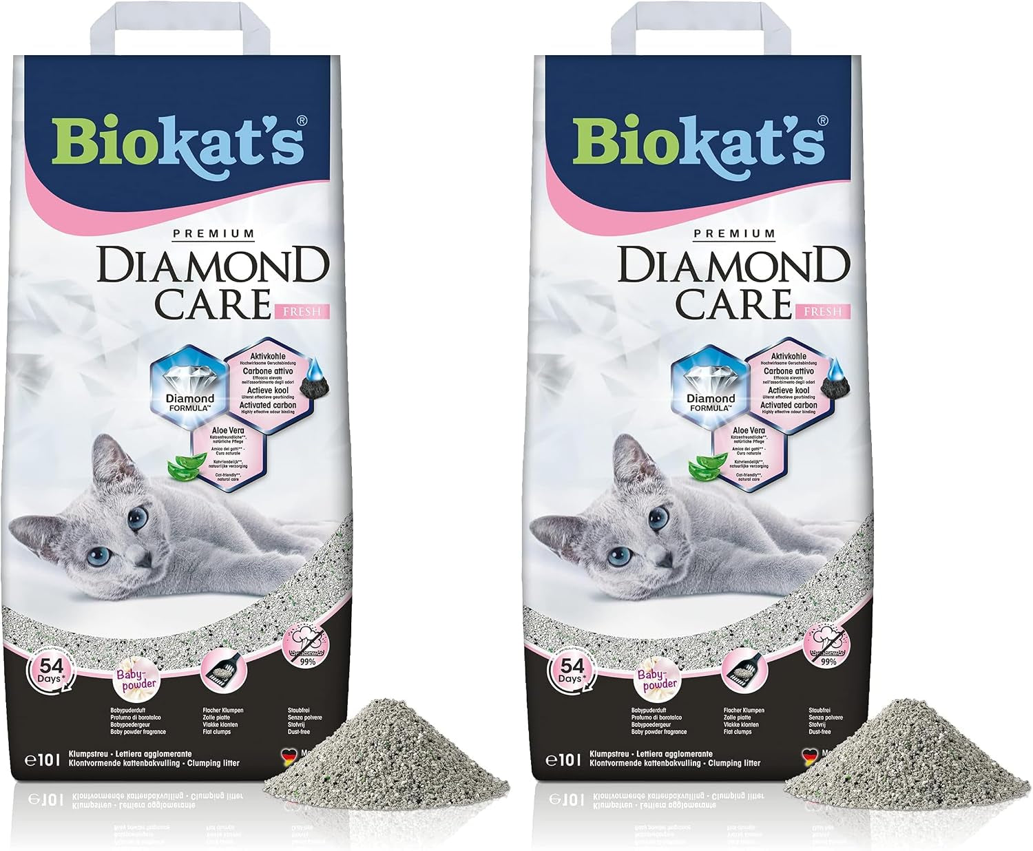 Biokat'S Diamond Care Fresh Katzenstreu Mit Babypuder-Duft - Feine Klumpstreu Aus Bentonit Mit Aktivkohle Und Aloe Vera - 1 Sack (1 X 10 L)