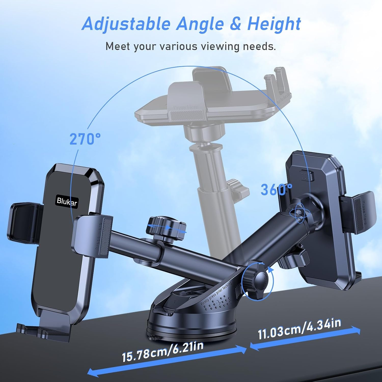 Blukar Handyhalterung Auto, [Upgrade Saugnapf] Handyhalter Für Autos Armaturenbrett & Windschutzscheibe, 360° Drehbar KFZ Handy Halterung Mit Ein-Knopf-Release Für Iphone, Galaxy, Mate Usw.