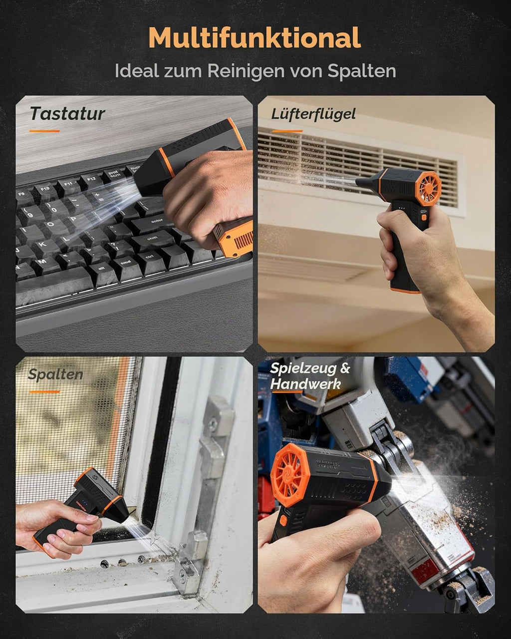 WOLFBOX Megaflow 50 Electric Air Duster-110000Rpm Super Power Cordless Air Duster, 3-Gang Einstellbare Mini-Gebläse Mit Akku, Staubbläser Für Computer, Tastatur, Haus, Outdoor Und Auto