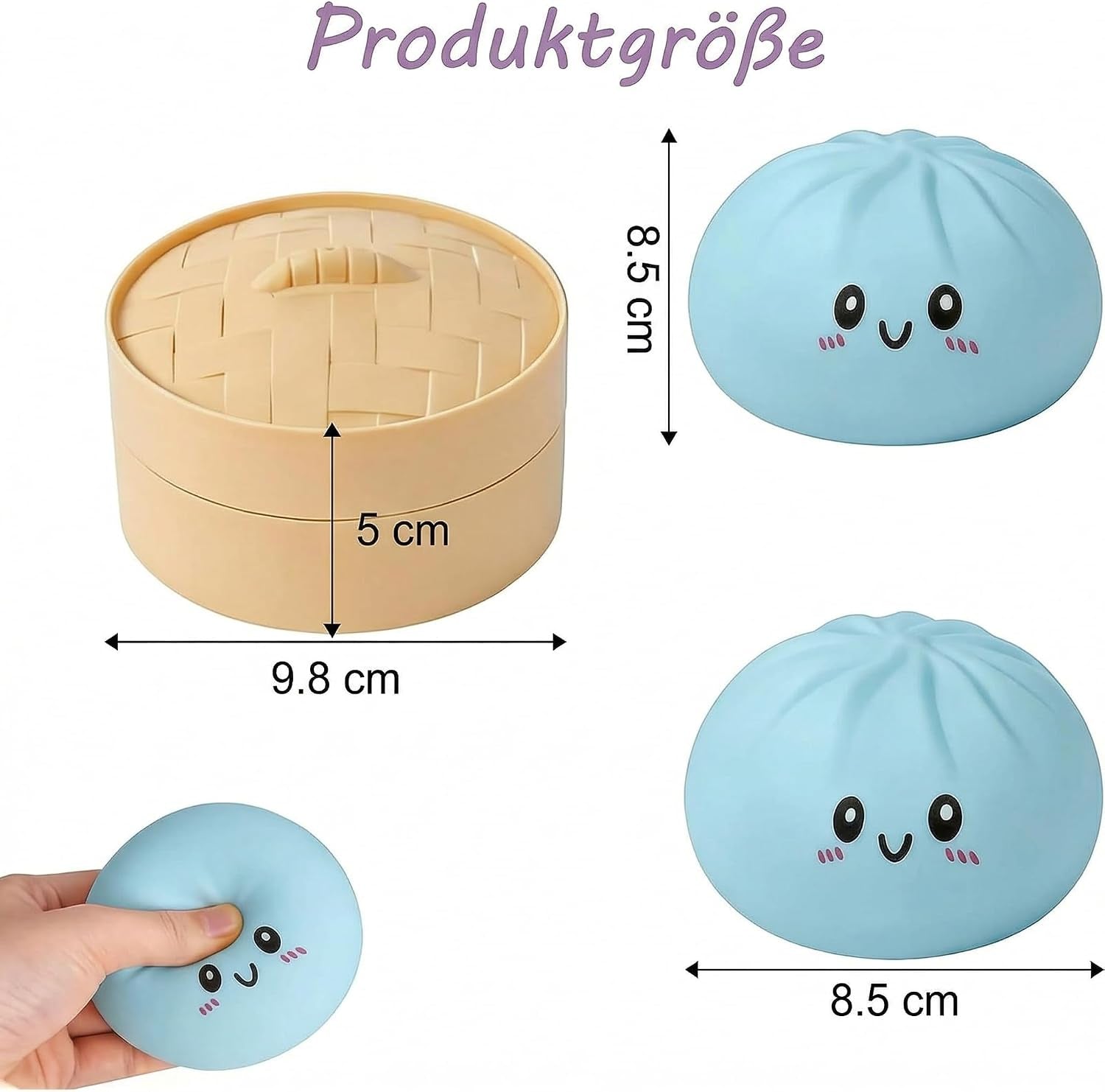 XXL Mystery Dumpling Squishy Buns 1Er, 3Er, 4Er Set – Glitter & Matt & Glow Überraschungsfarbe – 9,5Cm Squeeze Toy Mit Steamer Box – anti Stress Ball Knetball Baozi Mochi