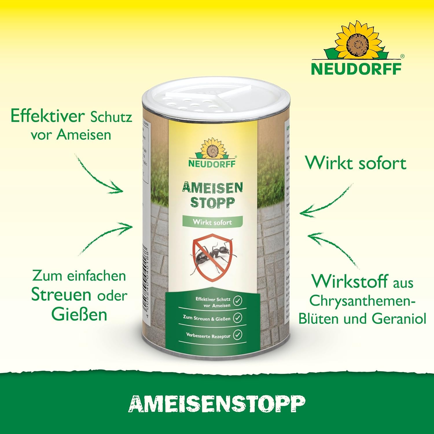 Neudorff Ameisenstopp – Ameisenstreumittel Mit Sofortwirkung Schützt Effektiv Gegen Ameisen Rund Ums Haus. Ameisenmittel Zum Streuen Oder Gießen, 300 G