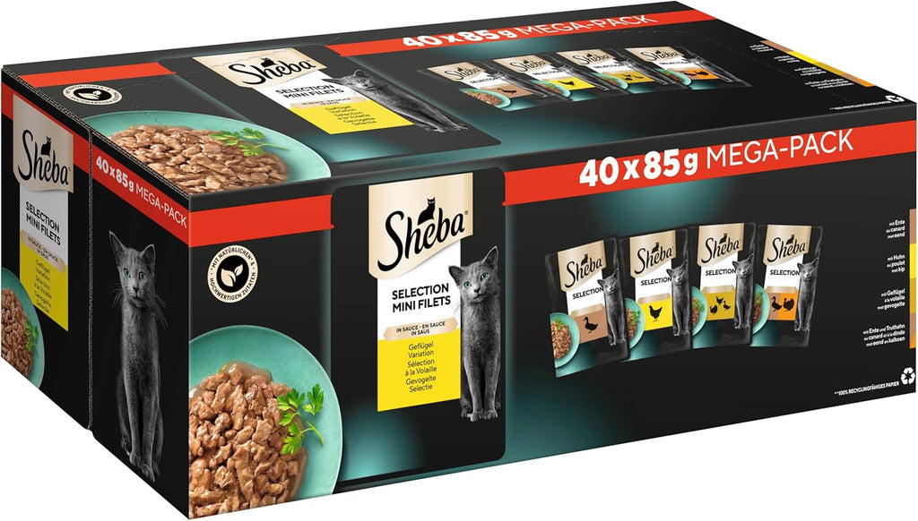 SHEBA Adult Katzenfutter Nass - 40X85G Portionsbeutel - Geflügel Variation in Sauce - Nassfutter Für Katzen - 1 Großpackung