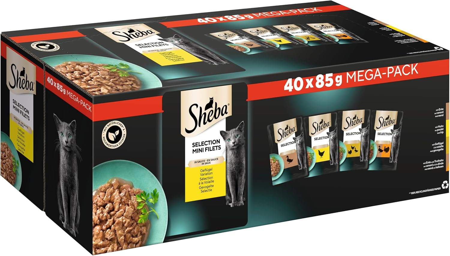 SHEBA Adult Katzenfutter Nass - 40X85G Portionsbeutel - Geflügel Variation in Sauce - Nassfutter Für Katzen - 1 Großpackung