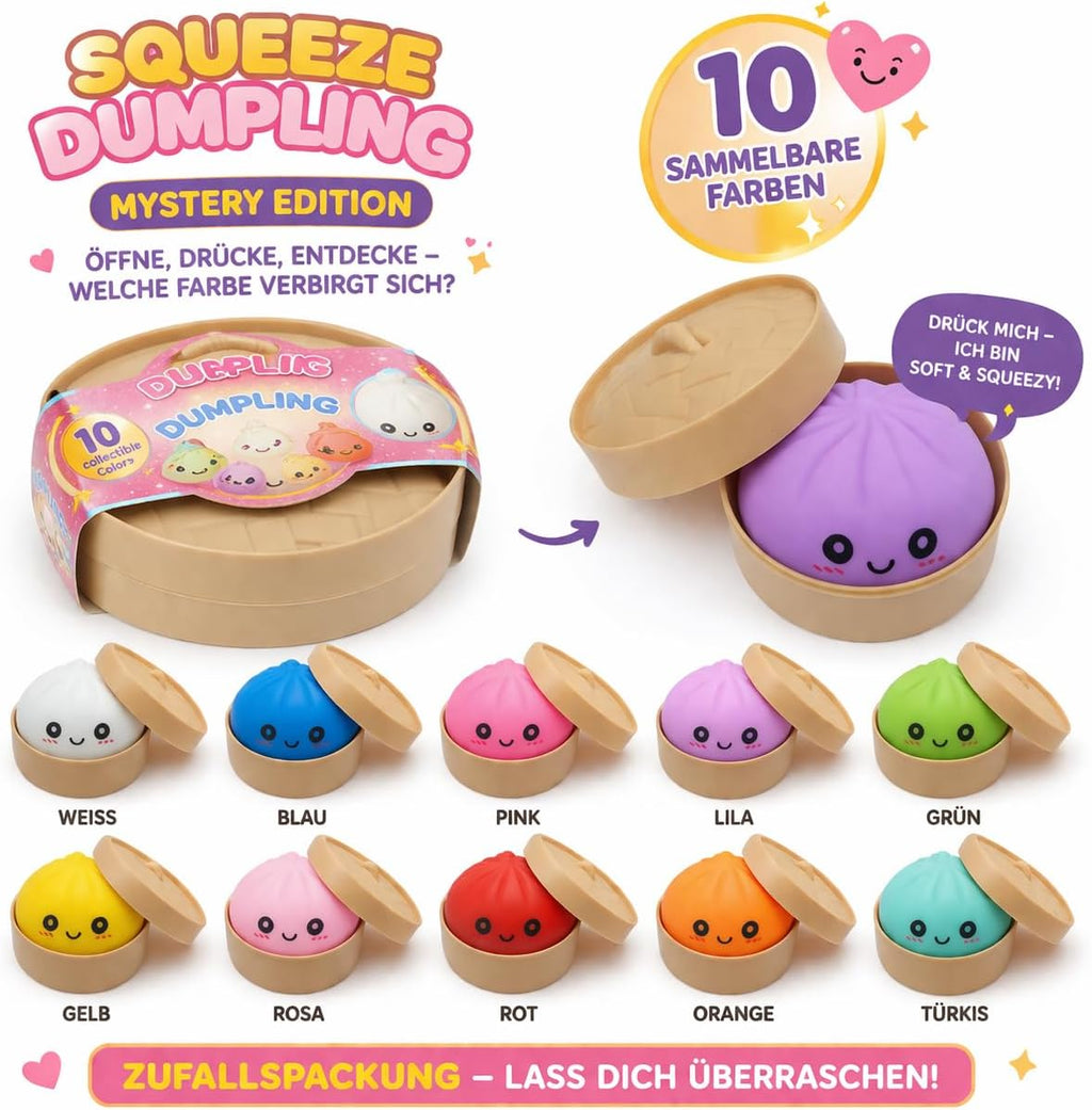 XXL Mystery Dumpling Squishy Buns 1Er, 3Er, 4Er Set – Glitter & Matt & Glow Überraschungsfarbe – 9,5Cm Squeeze Toy Mit Steamer Box – anti Stress Ball Knetball Baozi Mochi