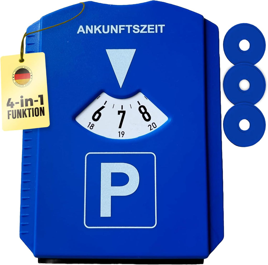 VZL Parkscheibe Mit Eiskratzer, 3 Einkaufswagenchip & Scheibenkratzer - Parkuhr Mit Schneekratzer Für Auto, LKW - Praktischer Kratzer Mit Einkaufschip - Parkscheiben Für Winter - Stvo Konformität