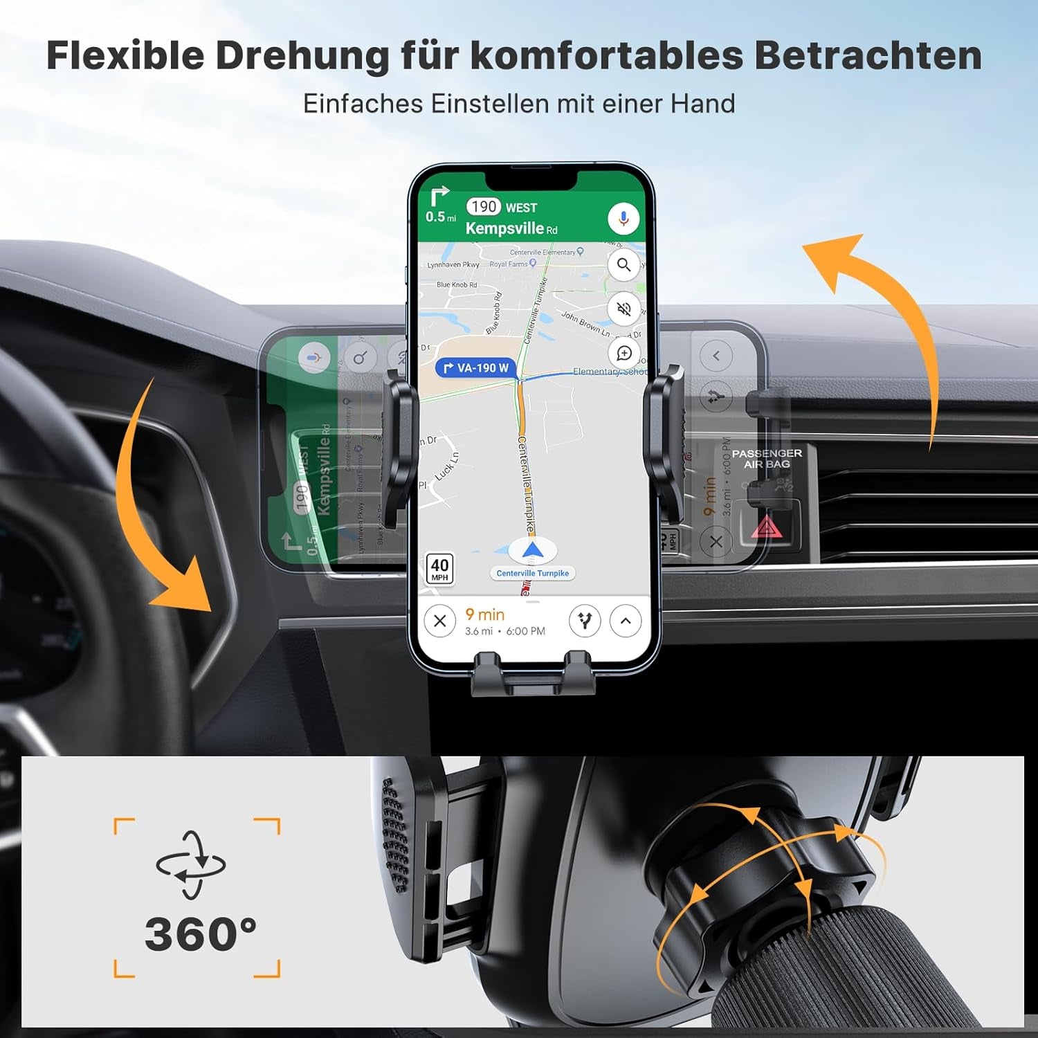 Miracase Handyhalterung Auto [Stabilere Doppelhaken] Handyhalter Für Autos Lüftung Universale, Halterung Für Navigationsgeräte，360 Grad Vent KFZ Halterung Für Iphone Galaxy Smartphone