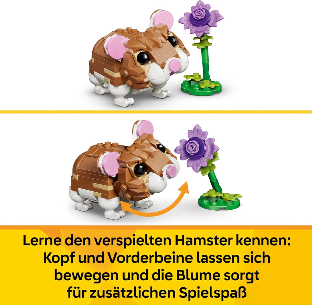 LEGO Creator 3In1 Cute Hamster with a Flower Toy - Animal Figure Transforms into a Hedgehog or Eagle - DIY Room Decor Idea - Birthday Gift for 7+ Year Old Girls & Boys - 31376