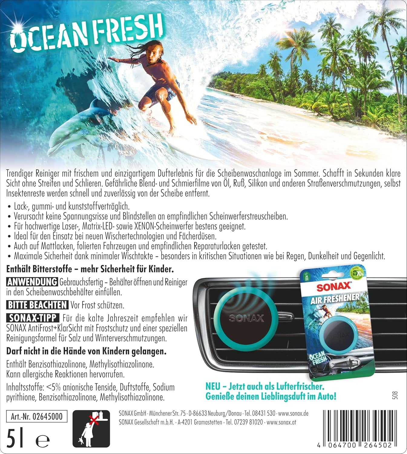 SONAX Scheibenreiniger Gebrauchsfertig Ocean-Fresh (5 Liter) Gebrauchsfertiger Reiniger Für Die Scheiben- Und Scheinwerferwaschanlage | Art-Nr. 02645000