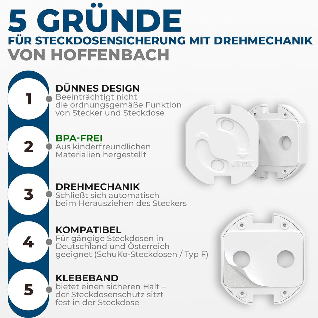 Hoffenbach 20X Steckdosen Kindersicherung – Steckdosensicherung Mit Drehmechanik – Schutz Für Babys & Kinder – Steckdosenschutz Verhindert Unfälle & Stromschläge – Steckdose Kinderschutz – Weiß