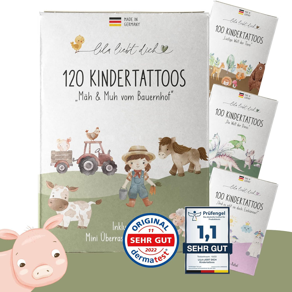 Lila Liebt Dich® 100 Fantastische Einhorn-Tattoos Kinder (6 Unterschiedliche Bögen) - Temporäre Tattoos// Kindertattoos Hautfreundlich & Dermatologisch Getestet // Kinder Tattoo Made in Germany