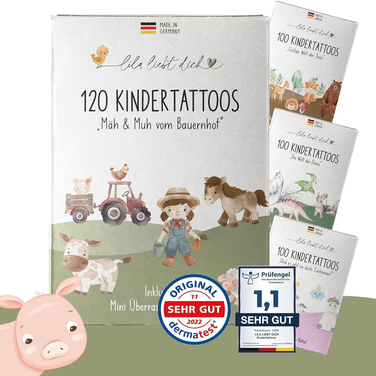 Lila Liebt Dich® 100 Fantastische Einhorn-Tattoos Kinder (6 Unterschiedliche Bögen) - Temporäre Tattoos// Kindertattoos Hautfreundlich & Dermatologisch Getestet // Kinder Tattoo Made in Germany