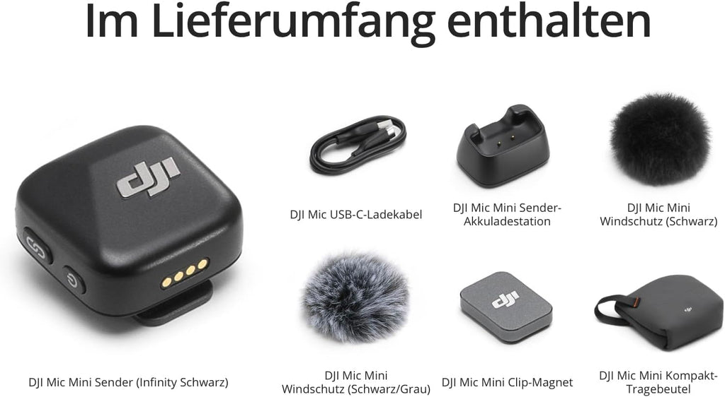 DJI Mic Mini Sender Mikrofon (Infinity Schwarz), Ultraleicht, Osmoaudio, Geräuschunterdrückung, Wireless Mikrofon Für Handy/Kamera, Iphone, Android, Vlog, Youtube