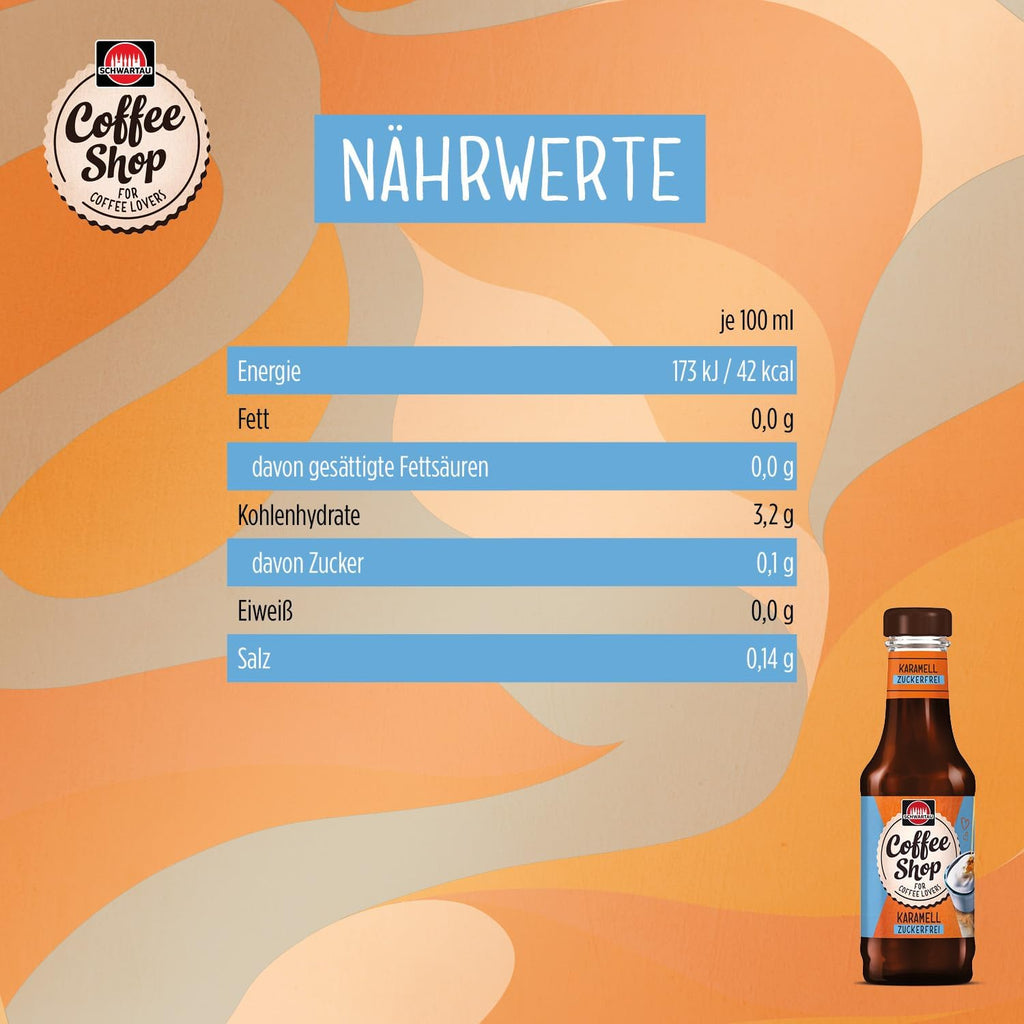 Schwartau Coffee Shop Zuckerfreier Karamell-Sirup - Barista-Qualität Für Kaffee-Kreationen, Kaffeesirup, Natürlicher Geschmack Ohne Farbstoffe, 200Ml