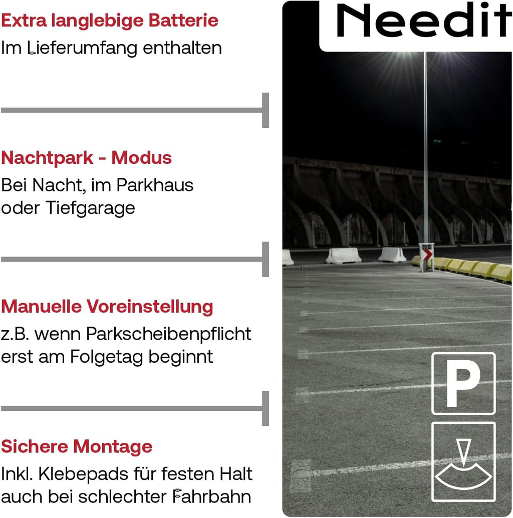 Needit Elektronische Parkscheibe Park Micro I Die Weltweit Dünnste Automatische Parkscheibe Mit Kba-Zulassung I Kompakte, Digitale Parkuhr Mit Gut Lesbarem Display I Langlebige Batterie, 9,4 Mm Dünn