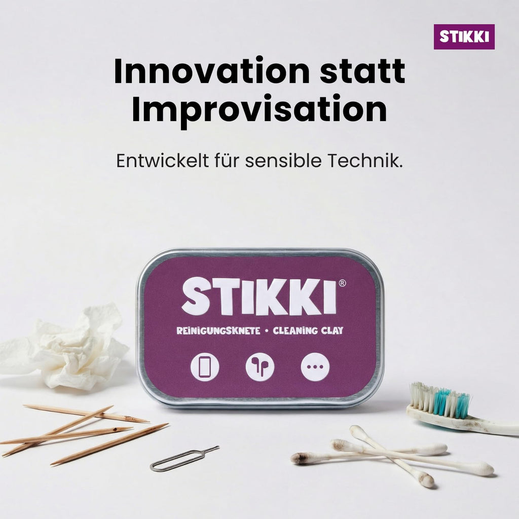 STIKKI Reinigungsknete Handy & Kopfhörer - Reinigungsset Für Lautsprecher, Ladebuchse Reiniger UVM - Rückstandsfreie Reinigung Schwer Erreichbarer Stellen, Kompatibel Mit Airpods, Iphone & Mehr