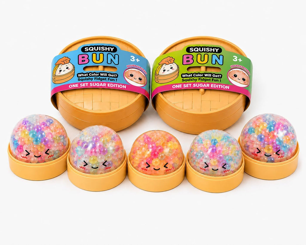 XXL Mystery Dumpling Squishy Buns 1Er, 3Er, 4Er Set – Glitter & Matt & Glow Überraschungsfarbe – 9,5Cm Squeeze Toy Mit Steamer Box – anti Stress Ball Knetball Baozi Mochi