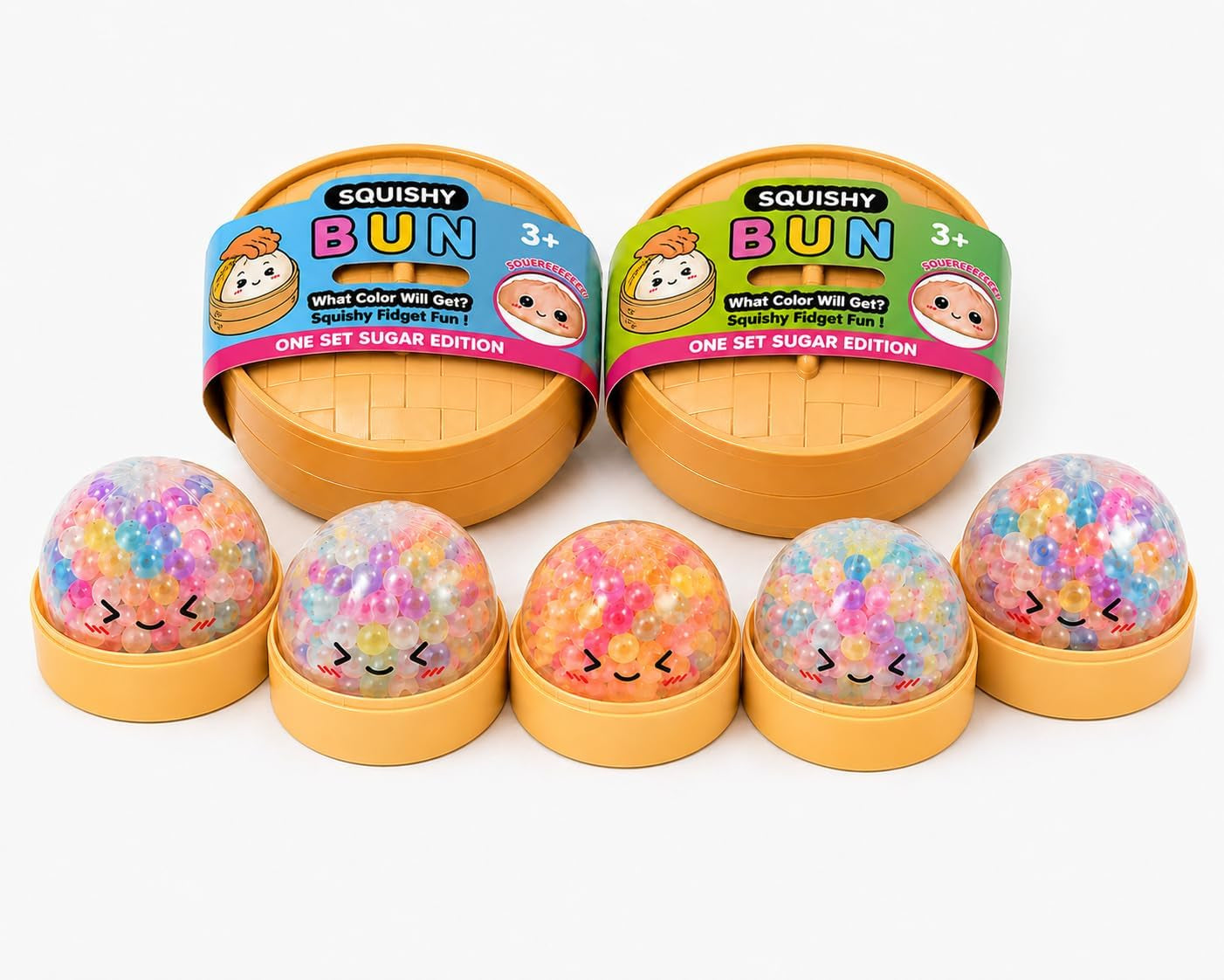 XXL Mystery Dumpling Squishy Buns 1Er, 3Er, 4Er Set – Glitter & Matt & Glow Überraschungsfarbe – 9,5Cm Squeeze Toy Mit Steamer Box – anti Stress Ball Knetball Baozi Mochi