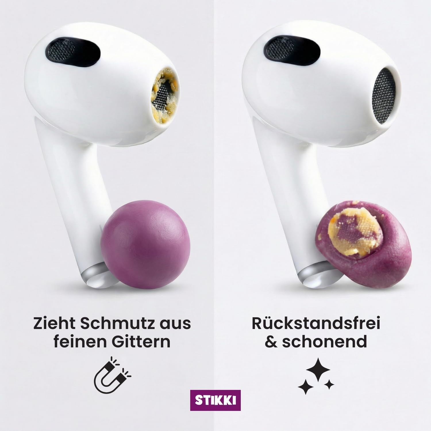 STIKKI Reinigungsknete Handy & Kopfhörer - Reinigungsset Für Lautsprecher, Ladebuchse Reiniger UVM - Rückstandsfreie Reinigung Schwer Erreichbarer Stellen, Kompatibel Mit Airpods, Iphone & Mehr