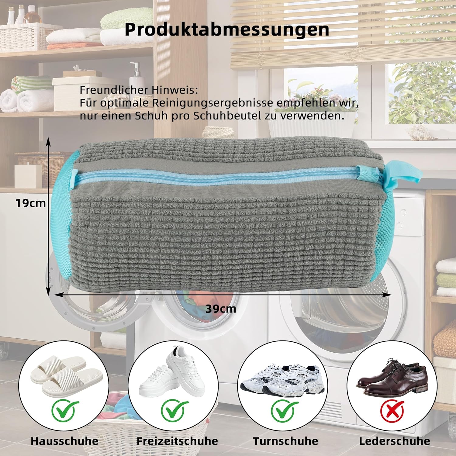 Schuhwaschbeutel Waschmaschine 2 Stück 39X19Cm Grau Anti-Verformung Sneaker Wäschenetz Mit 360° Reinigungsflusen Wiederverwendbar Wäschesack Schuhe Für Waschmaschine Und Trockner