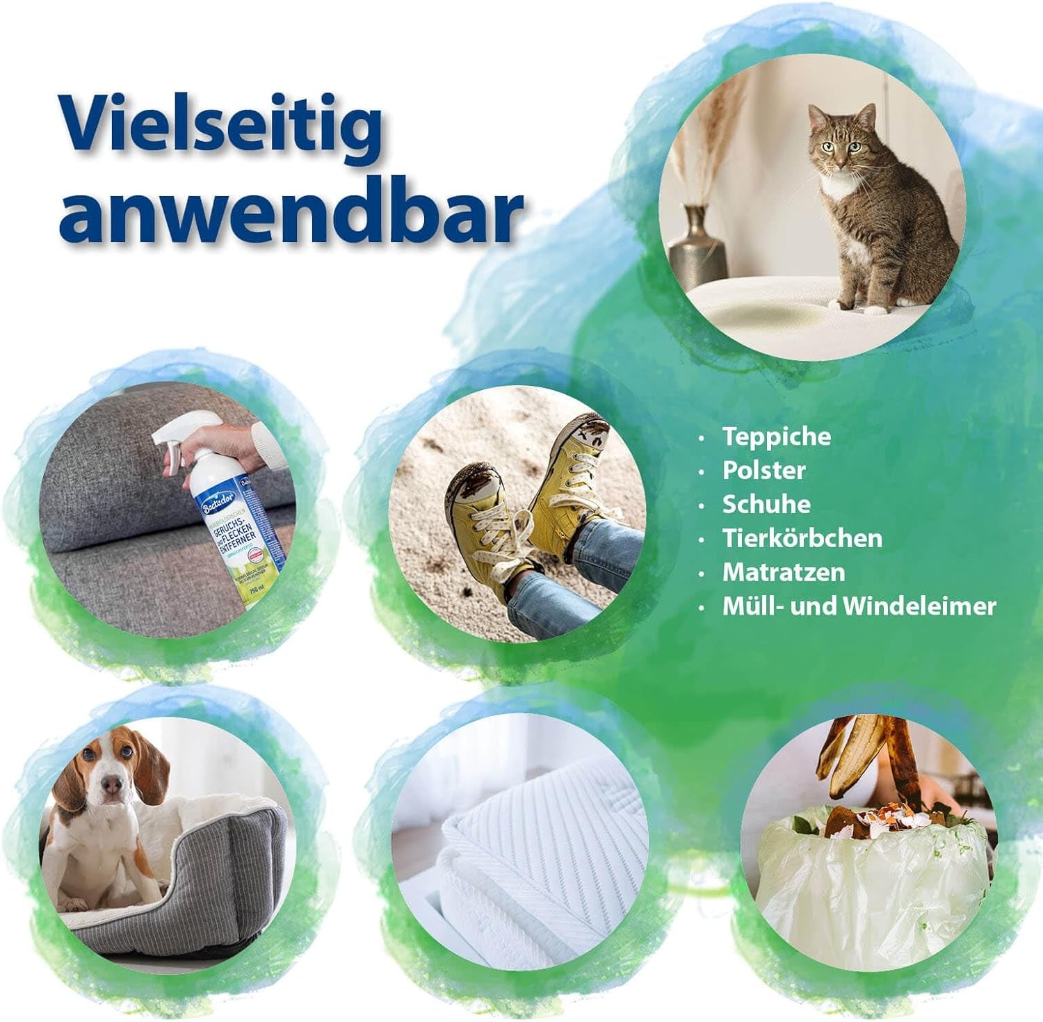 Bactador Enzymreiniger Spray 750Ml - Geruchsentferner & Fleckenentferner, Hundeurin & Katzenurin Entferner, Mikrobiologischer Geruchsneutralisierer, Polsterreiniger, Porentiefe Reinigung