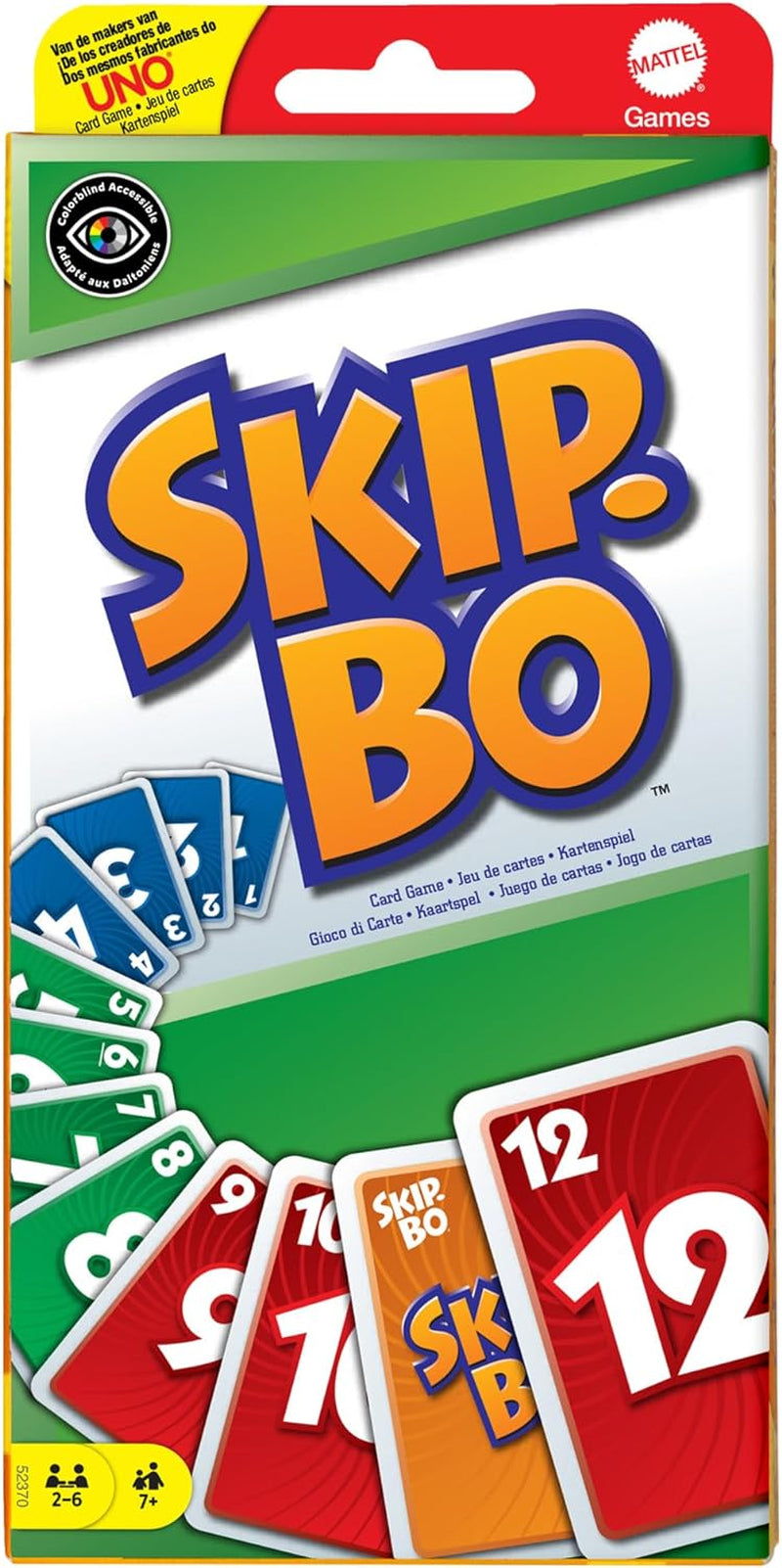 Mattel Games Skip-Bo, Kartenspiele Für Die Famile, Perfekt Als Kinderspiel, Reisespiel Oder Spiel Für Erwachsene, Gesellschaftsspiel, Für 2-6 Spieler, Ab 7 Jahren, 52370