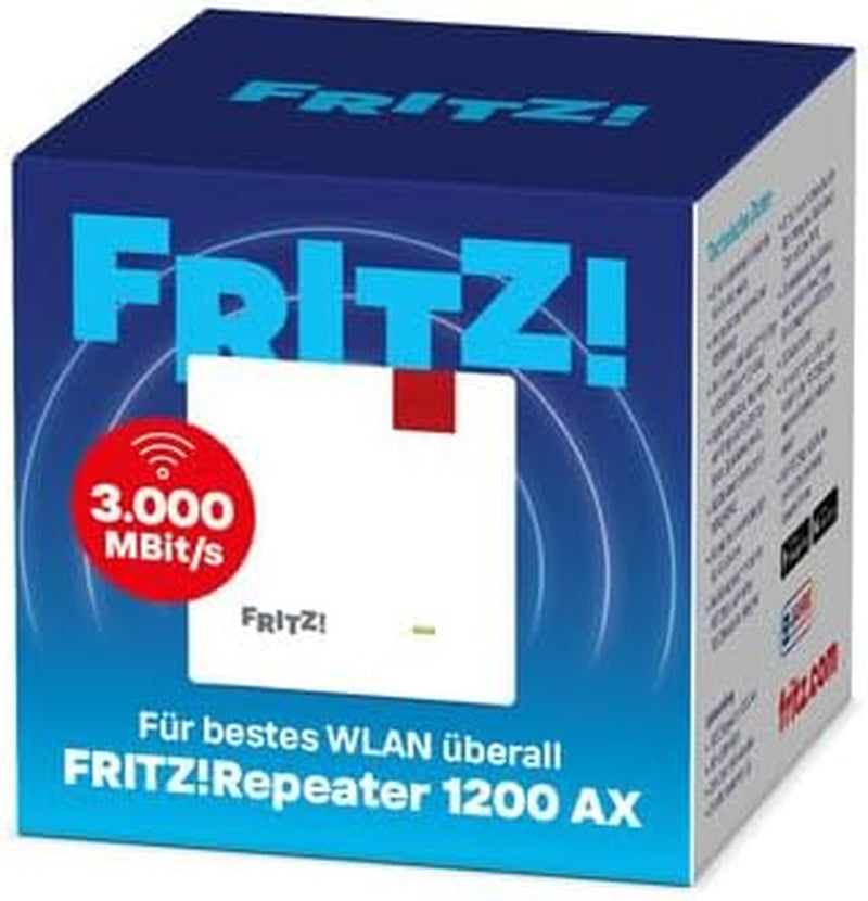 Fritz!Repeater 1200 AX (Wi-Fi 6 Repeater Mit Zwei Funkeinheiten: 5 Ghz-Band (Bis Zu 2.400 Mbit/S), 2,4 Ghz-Band (Bis Zu 600 Mbit/S), Deutschsprachige Version)