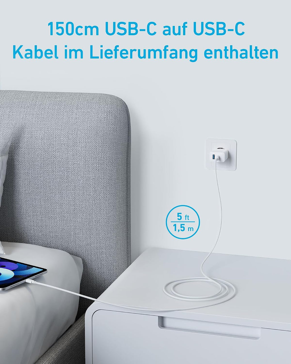 Anker 20W USB C Ladegerät, Ipad Netzteil, Usb-Schnellladenetzteil, Ipad Ladegerät, Kompatibel Mit Iphone 17/16/15 Series (Mit 150Cm USB-C Kabel)