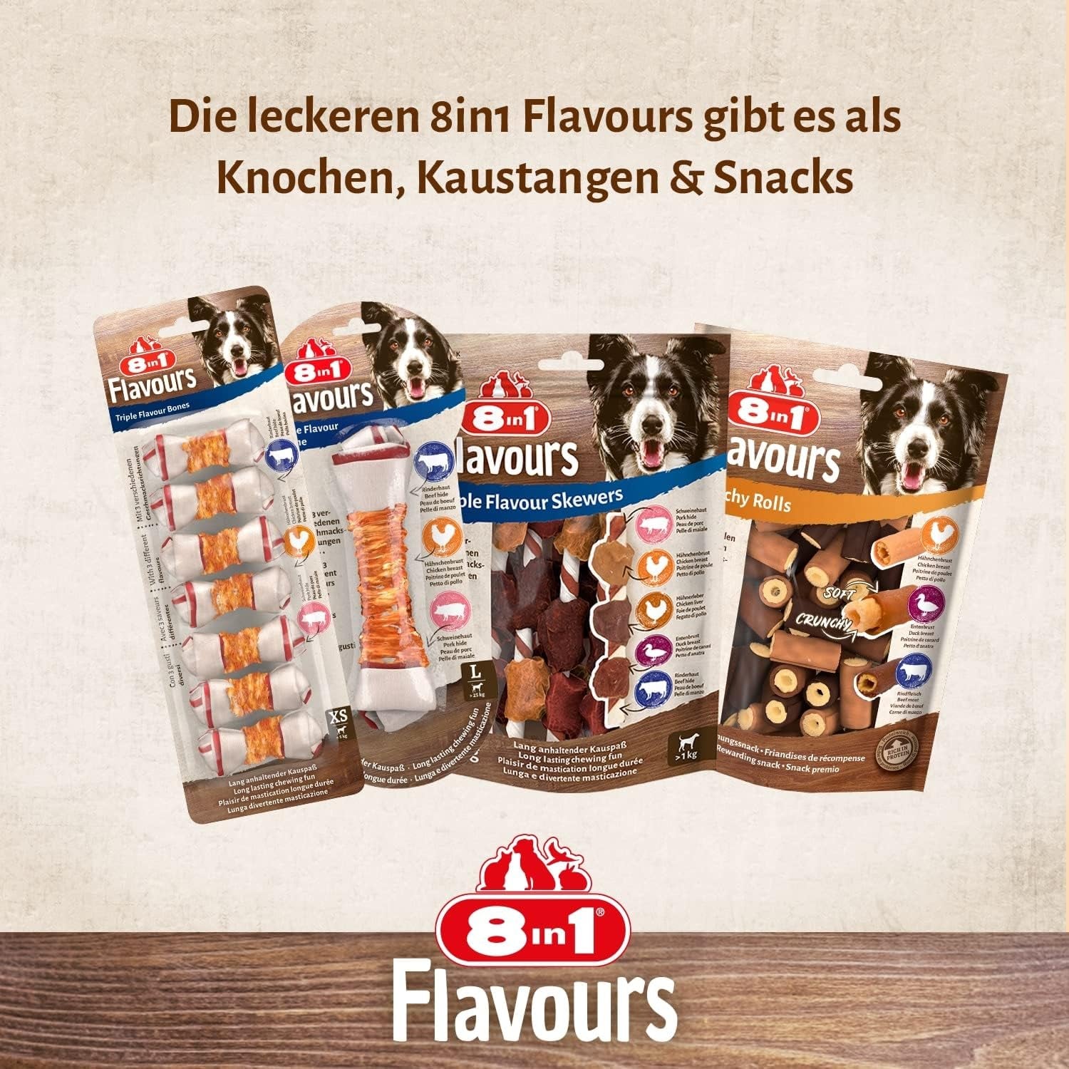 8In1 Triple Flavour Rolls Kaustangen Für Hunde - Kausnacks Mit Extra Viel Fleisch, 113G Beutel (3 Stück)