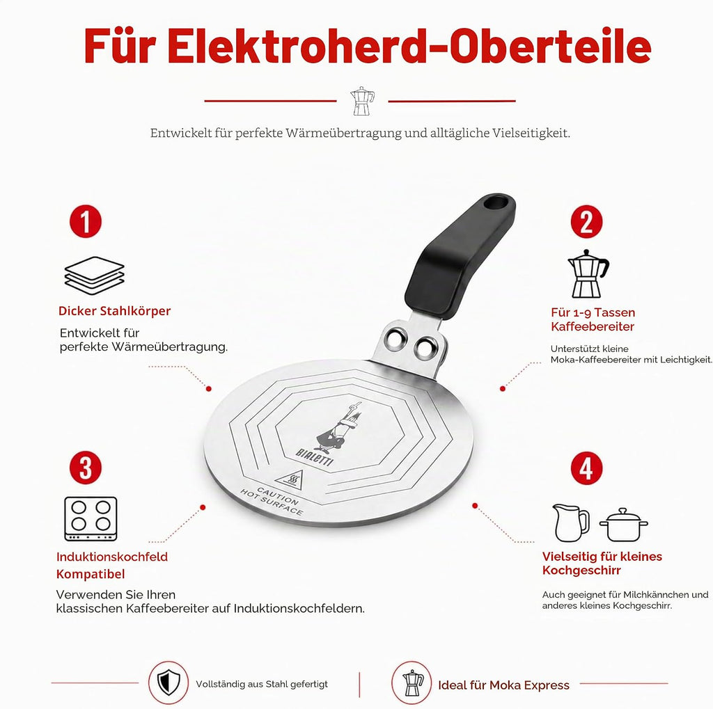 Bialetti Moka Induktionskochteller Adapter Für Die Verwendung Von Kaffeekannen Und Kochgeschirr Auf Induktionskochfelder, Stahl, 13 Cm, Silber
