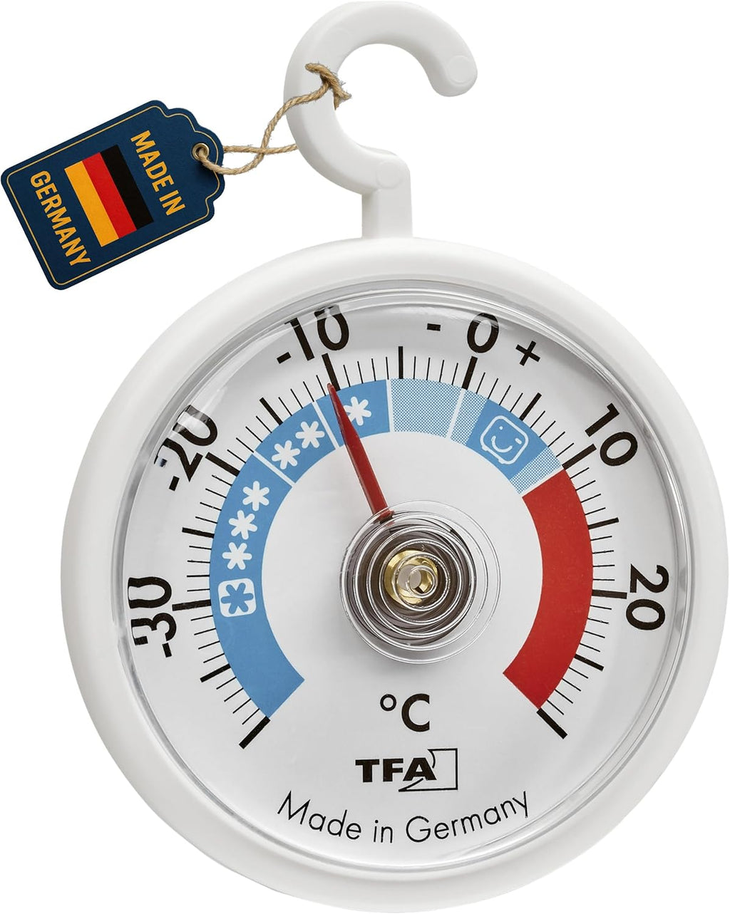 TFA Dostmann 2Er Set Analoge Kühlthermometer Mit Haken, 95.1036, Handlich, Mit Kühlzonen, Für Kühlschrank, Gefrierschrank Und Kühlhaus Zur Temperaturkontrolle, Bis -40°C, Weiß