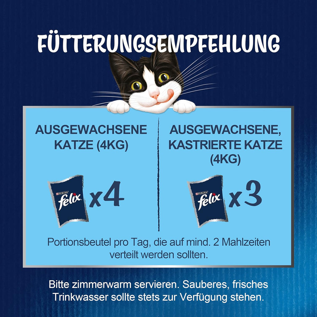FELIX so Gut Wie Es Aussieht Nassfutter Für Katzen Geschmacksvielfalt Vom Land Vorteilspack, 44 Praktische Portionsbeutel, Zarte Stückchen in Gelee, 4 Leckere Sorten, 100% Vollständige Ernährung