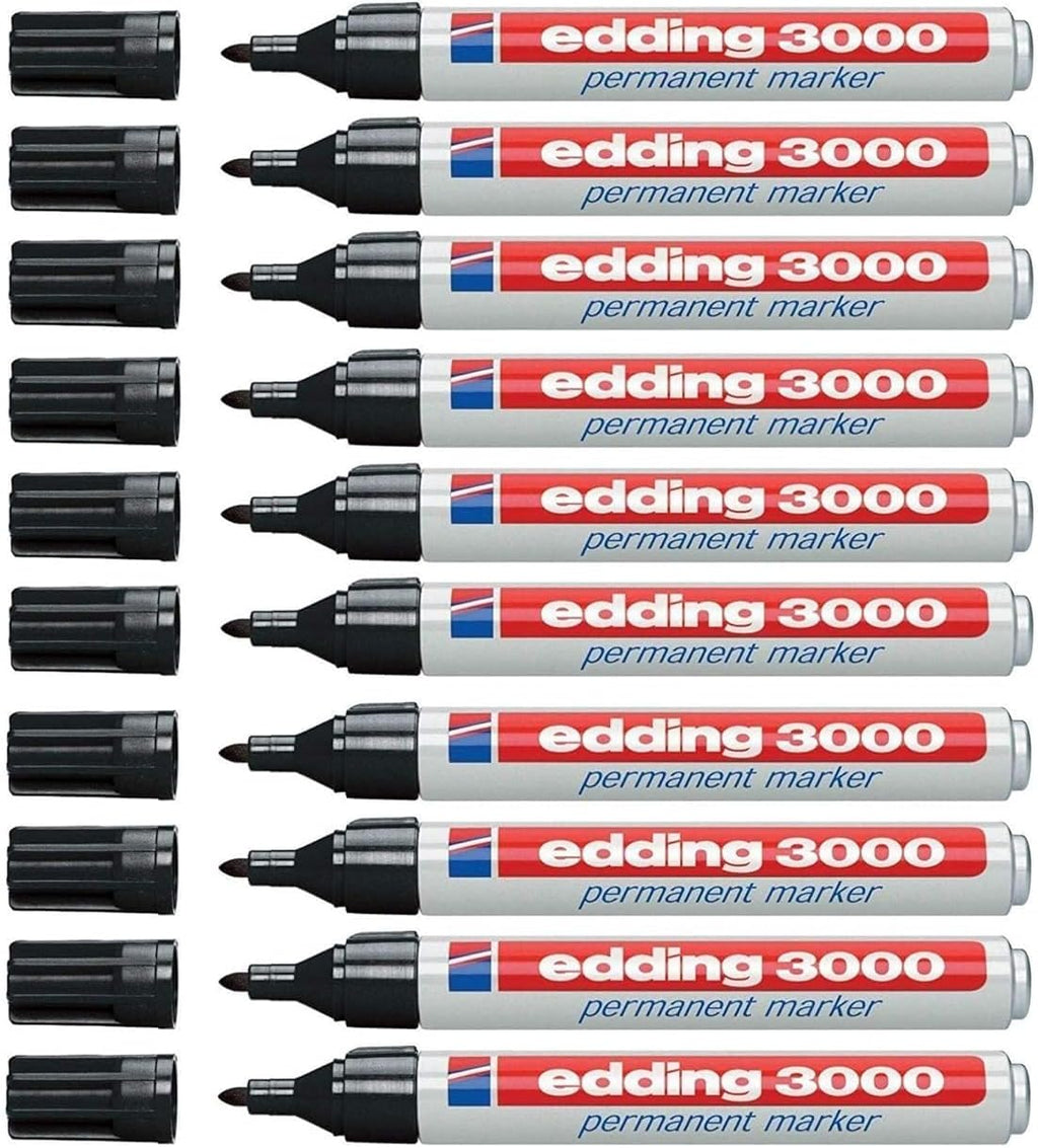 Edding 3000 Permanentmarker - Schwarz - 1 Stift - Rund-Spitze 1,5-3 Mm - Schnell Trocknender Permanent Marker - Wasserfest, Wischfest - Für Karton, Kunststoff, Holz, Metall - Universalmarker