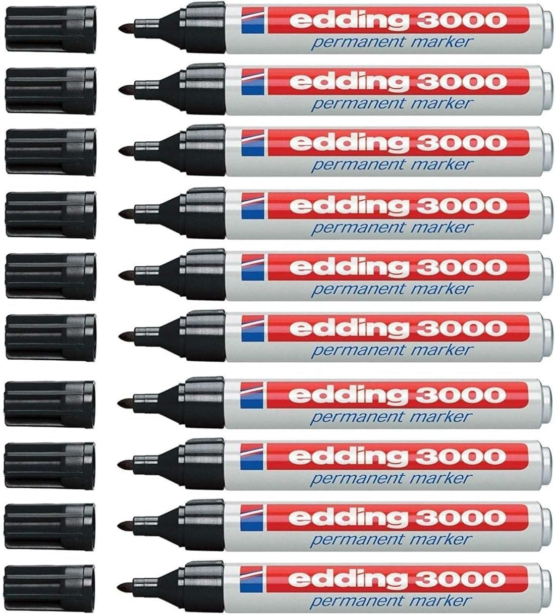 Edding 3000 Permanentmarker - Schwarz - 1 Stift - Rund-Spitze 1,5-3 Mm - Schnell Trocknender Permanent Marker - Wasserfest, Wischfest - Für Karton, Kunststoff, Holz, Metall - Universalmarker
