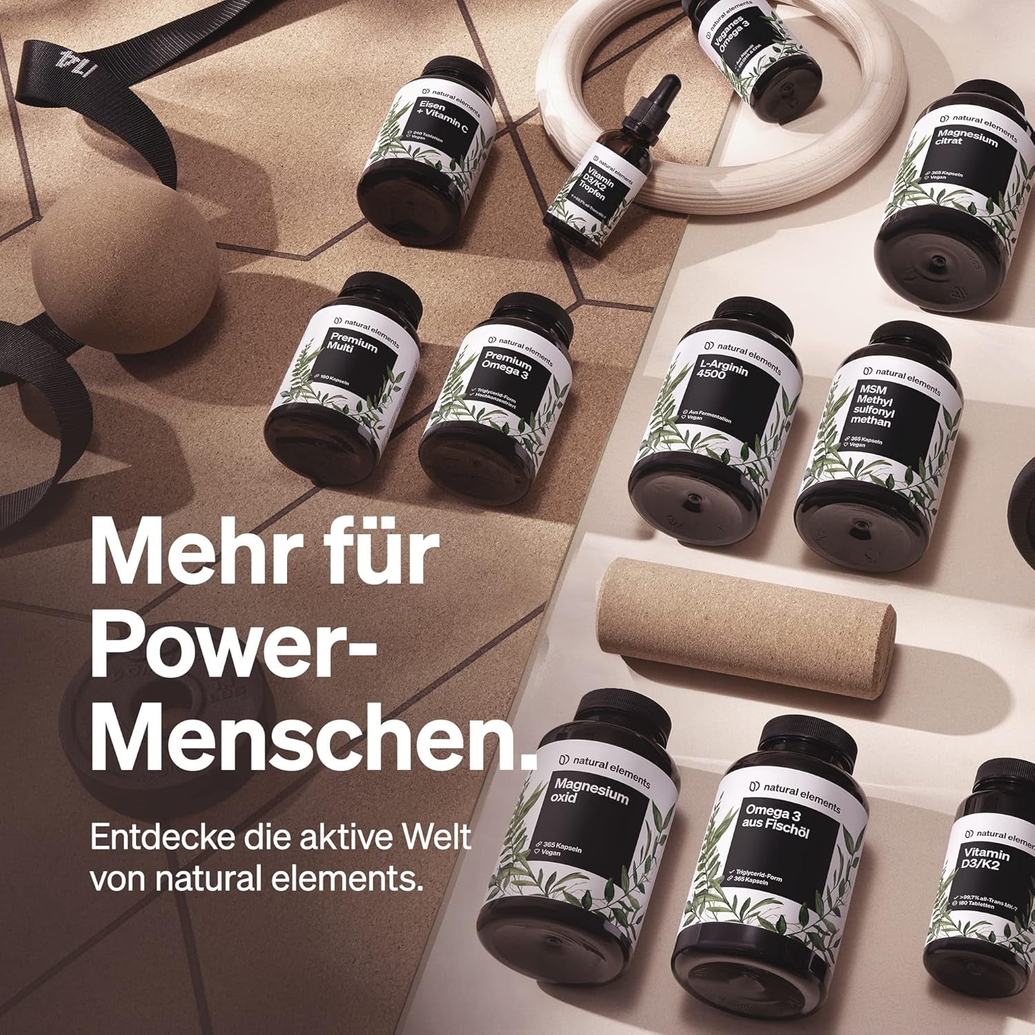 Natural Elements Magnesium Komplex - Premium: Aus 5 Hochwertigen Verbindungen - 400Mg Elementares Magnesium Pro Tagesdosis - Laborgeprüft, Vegan, Hochdosiert