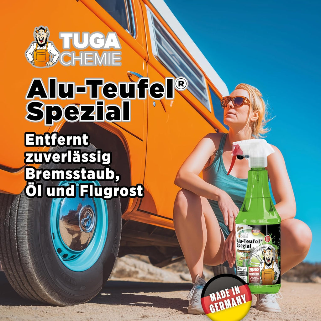 Tuga Chemie Alu-Teufel Spezial Felgenreiniger Grün – Profi Felgenreinigung Von Bremsstaub & Schmutz – Ph-Hautneutral, Materialschonend, Glanzverstärkend – 1 L Flasche – Made in Germany