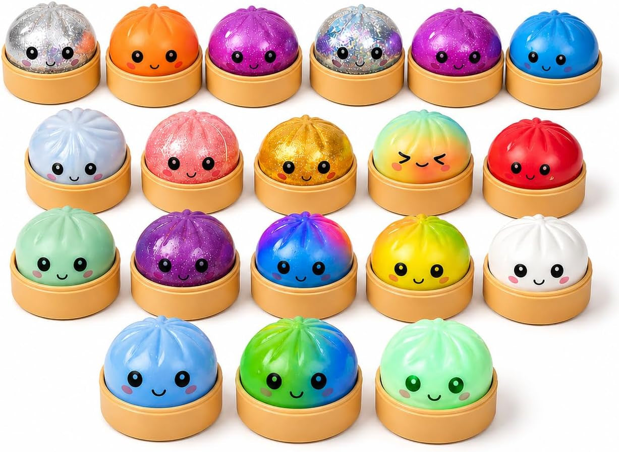 XXL Mystery Dumpling Squishy Buns 1Er, 3Er, 4Er Set – Glitter & Matt & Glow Überraschungsfarbe – 9,5Cm Squeeze Toy Mit Steamer Box – anti Stress Ball Knetball Baozi Mochi