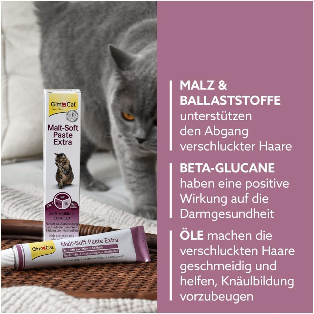 Gimcat Malt-Soft Paste Extra - Anti-Hairball Katzensnack Fördert Ausscheidung Von Haarballen - 1 Tube (1 X 200 G)